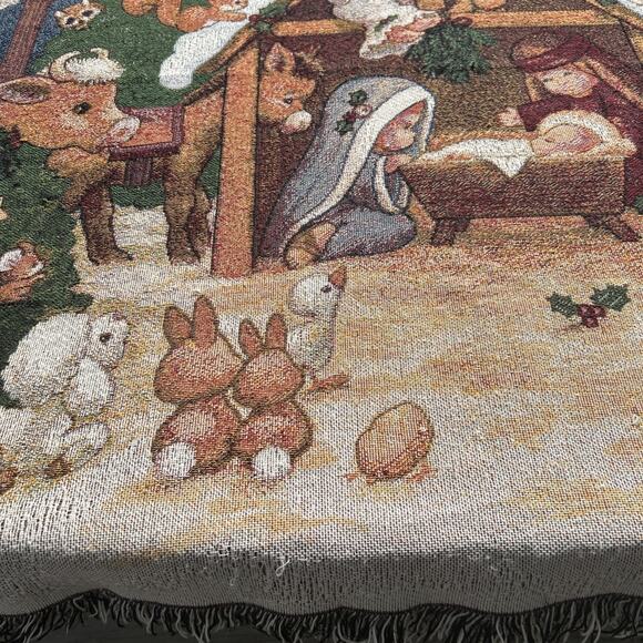 Vtg Christmas Nativity Throw Blanket Child Holy Family 54”x 47 1999 Morehead - Picture 7 of 8